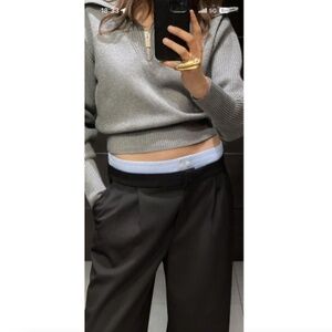 ZARA contrast double waist trousers boxer trim pants - size XS